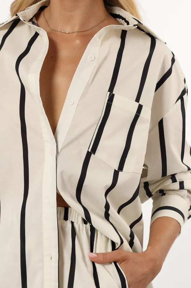 Silvia Button Down Shirt Cream Stripe Women Matching Sets Petal and Pup