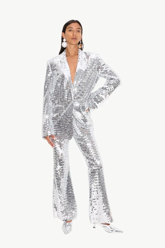 Simon Miller Bottoms Women Sequin Robo Pant In Satellite Silver Simon Miller Bottoms Women Sequin Robo Pant In Satellite Silver