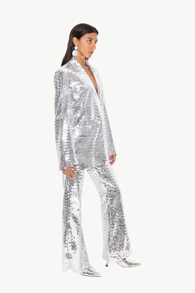 Simon Miller Bottoms Women Sequin Robo Pant In Satellite Silver Simon Miller Bottoms Women Sequin Robo Pant In Satellite Silver