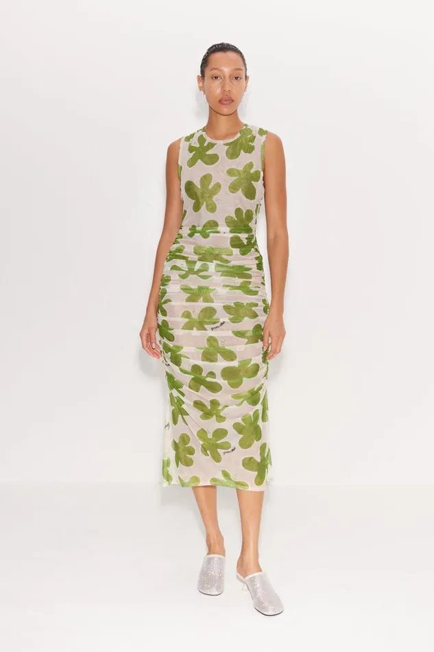 Simon Miller Dresses Women Tangier Printed Mesh Dress In GreenSeashell Floral Simon Miller Dresses Women Tangier Printed Mesh Dress In GreenSeashell Floral
