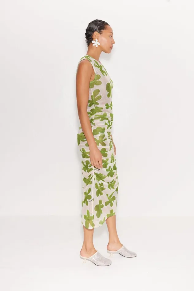 Simon Miller Dresses Women Tangier Printed Mesh Dress In GreenSeashell Floral