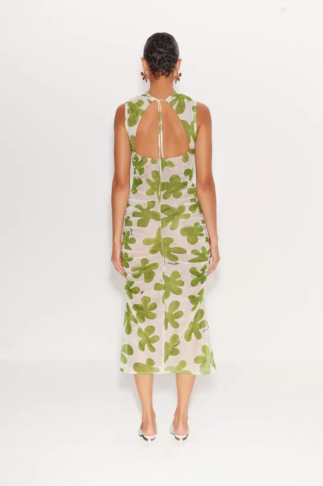 Simon Miller Dresses Women Tangier Printed Mesh Dress In GreenSeashell Floral