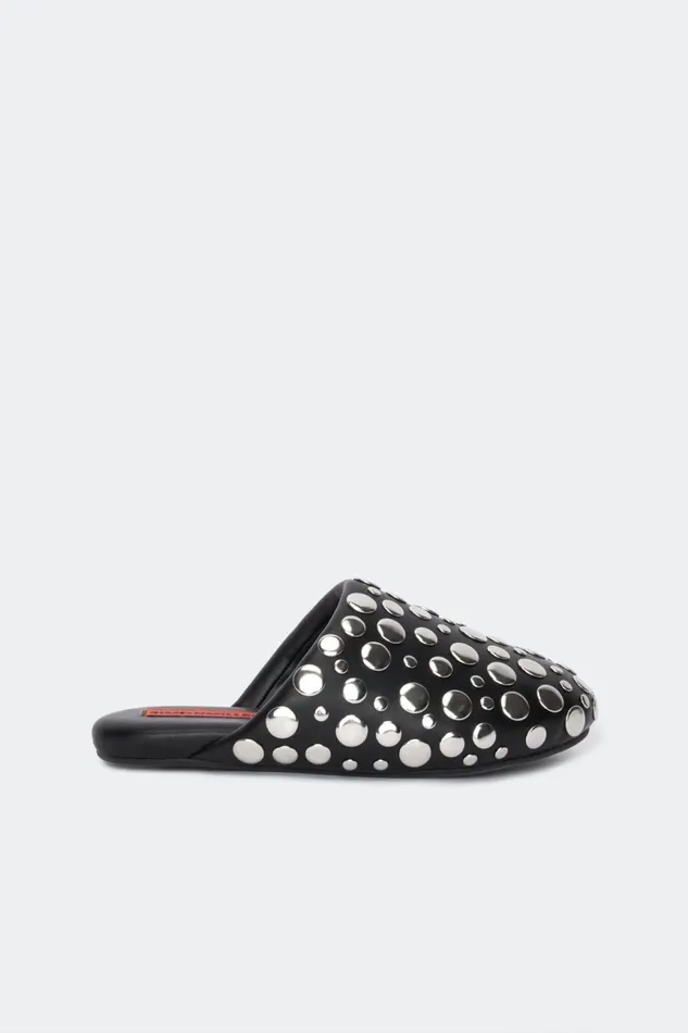 Simon Miller Flats Women Studded Bubble Slipper In BlackSilver Vegan Leather