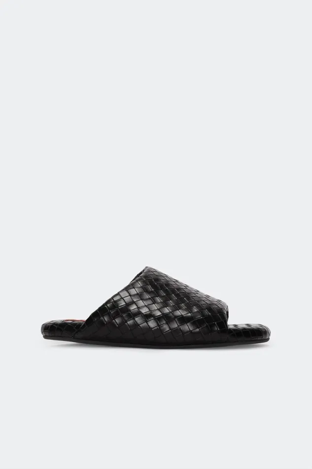 Simon Miller Flats Women Woven Bubble Slide In Black Vegan Leather
