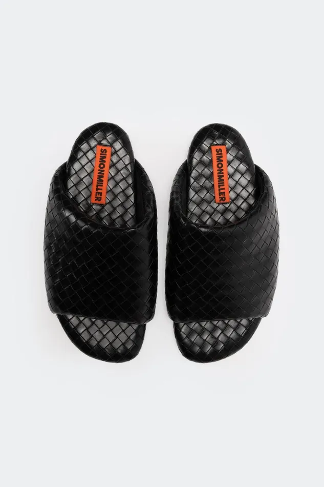 Simon Miller Flats Women Woven Bubble Slide In Black Vegan Leather Simon Miller Flats Women Woven Bubble Slide In Black Vegan Leather