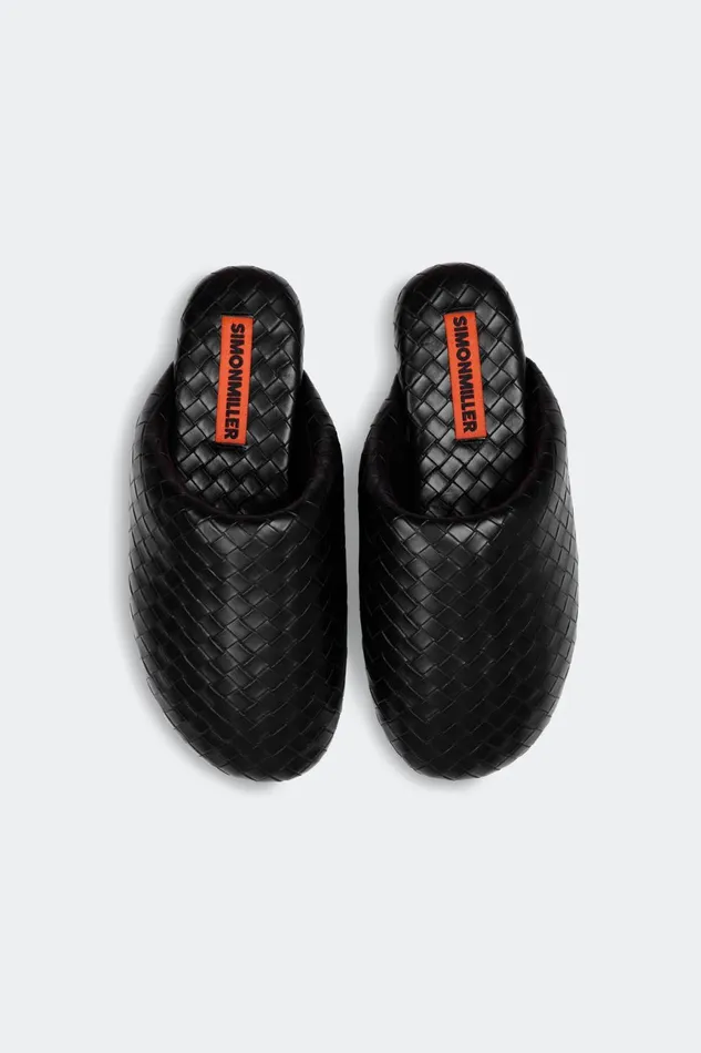 Simon Miller Flats Women Woven Bubble Slipper In Black Vegan Leather