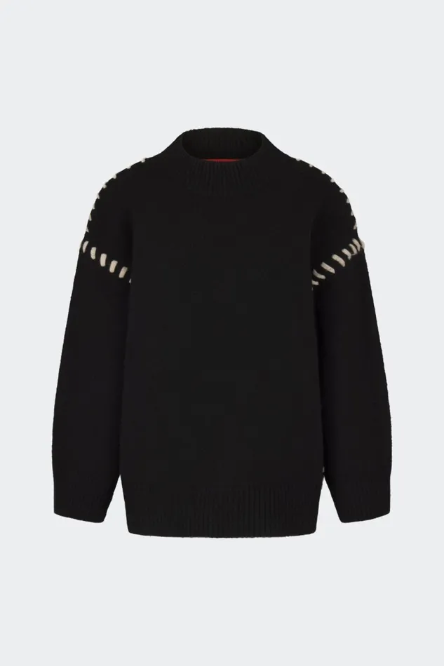 Simon Miller Sweaters Women Leith Whipstitch Knit Sweater In Black With Cream Simon Miller Sweaters Women Leith Whipstitch Knit Sweater In Black With Cream