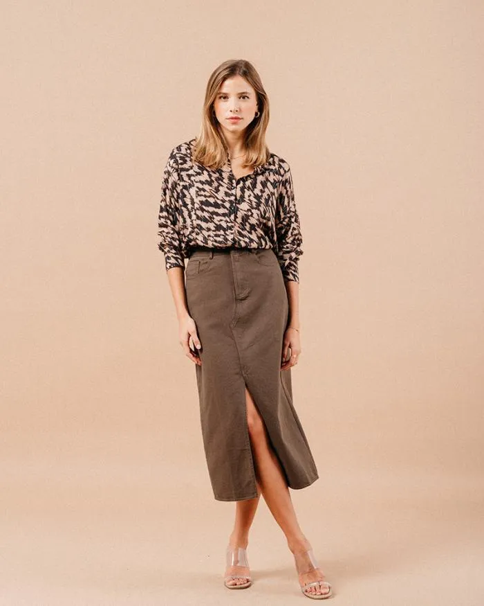 SKIRT KAKI MAUREEN Shop Grace and Mila Midi Skirts