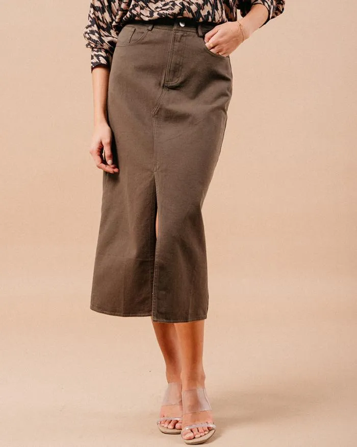 SKIRT KAKI MAUREEN Shop Grace and Mila Midi Skirts