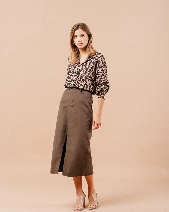 SKIRT KAKI MAUREEN Shop Grace and Mila Midi Skirts