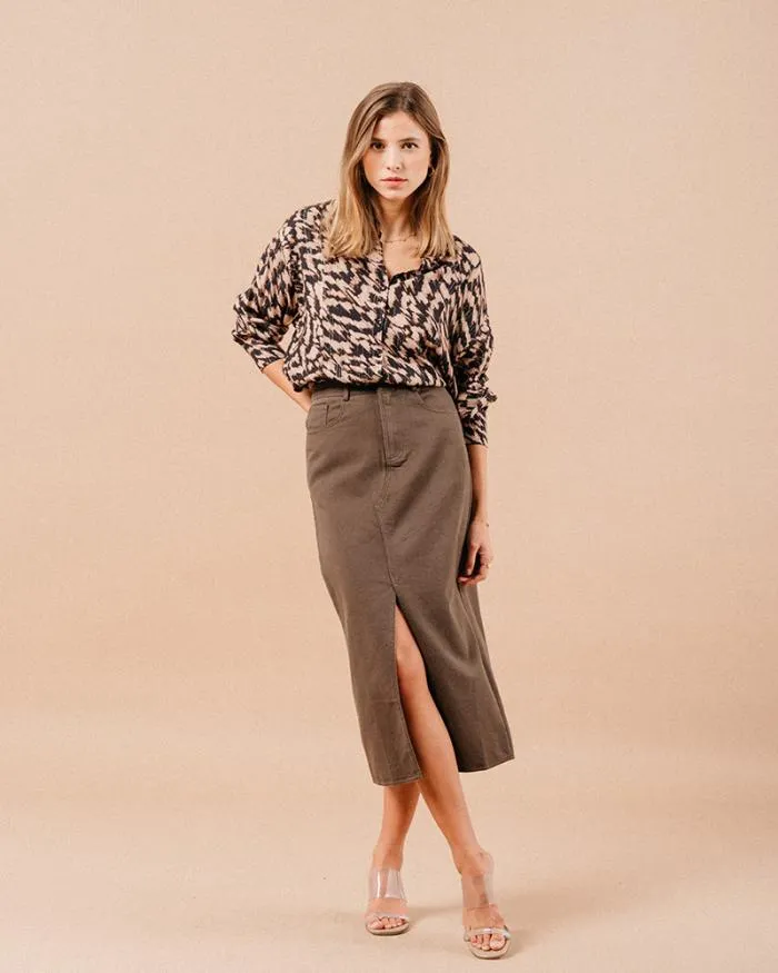 SKIRT KAKI MAUREEN Shop Grace and Mila Midi Skirts