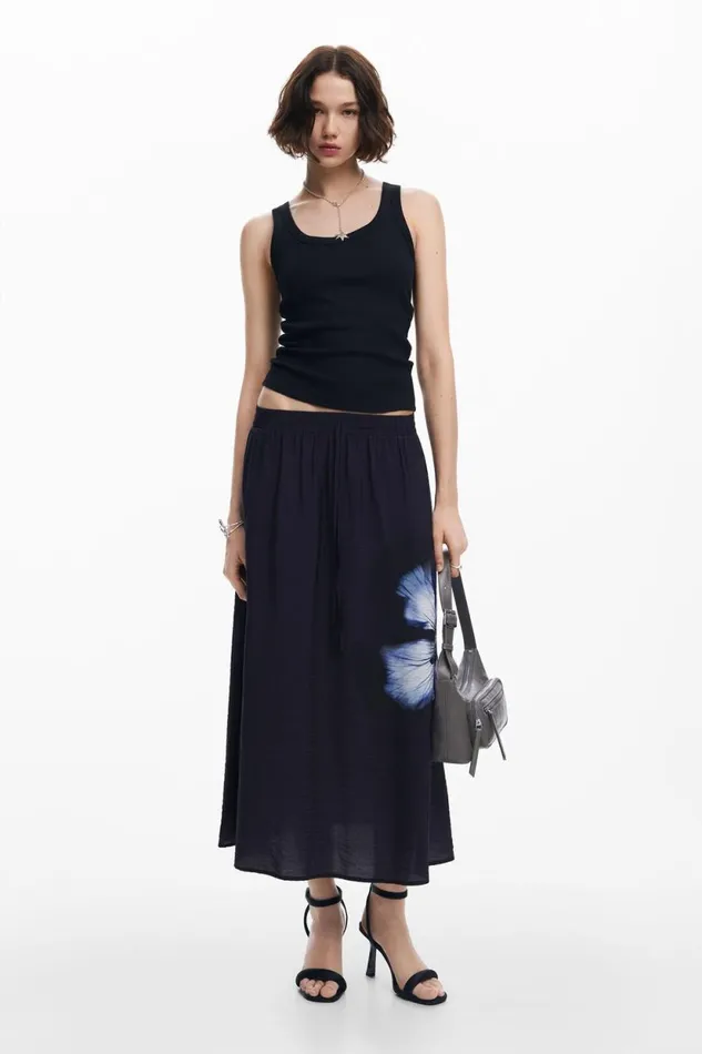 Skirts And Shorts Women Desigual Long Floral Skirt Black