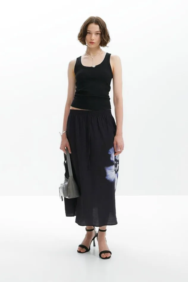 Skirts And Shorts Women Desigual Long Floral Skirt Black