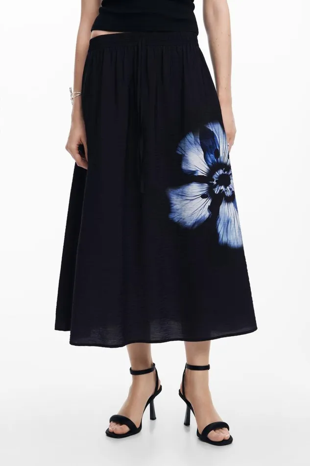 Skirts And Shorts Women Desigual Long Floral Skirt Black