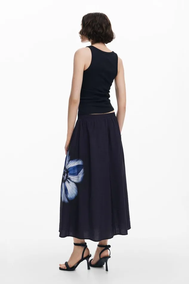 Skirts And Shorts Women Desigual Long Floral Skirt Black