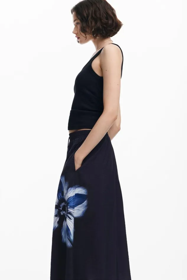 Skirts And Shorts Women Desigual Long Floral Skirt Black