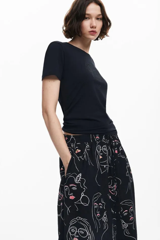Skirts And Shorts Women Desigual Long Skirt With Faces Black