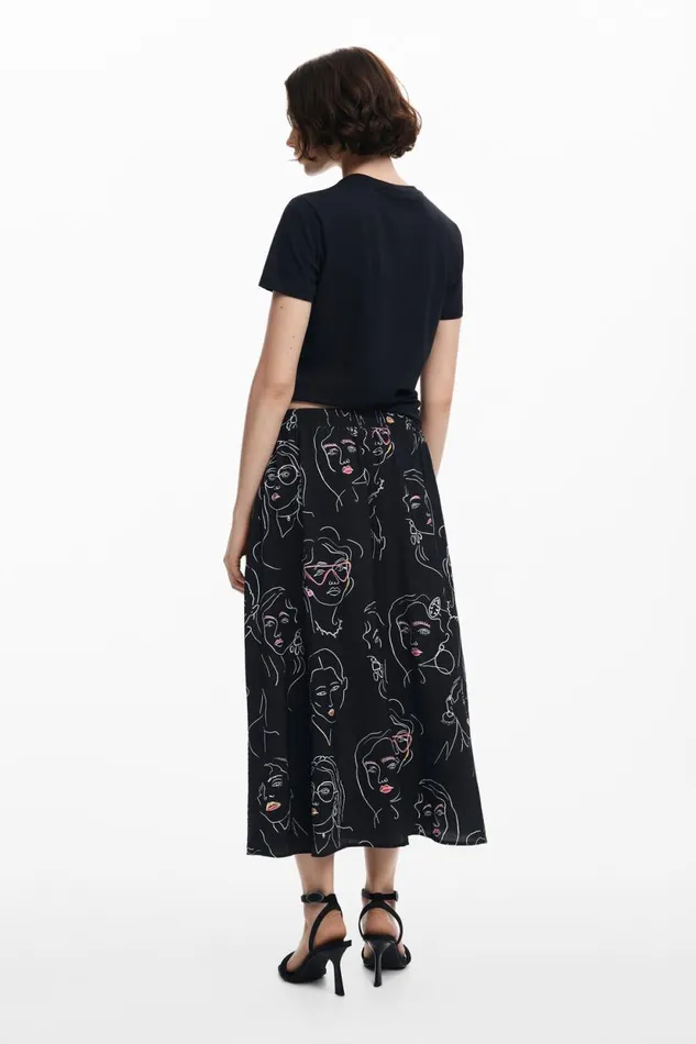 Skirts And Shorts Women Desigual Long Skirt With Faces Black