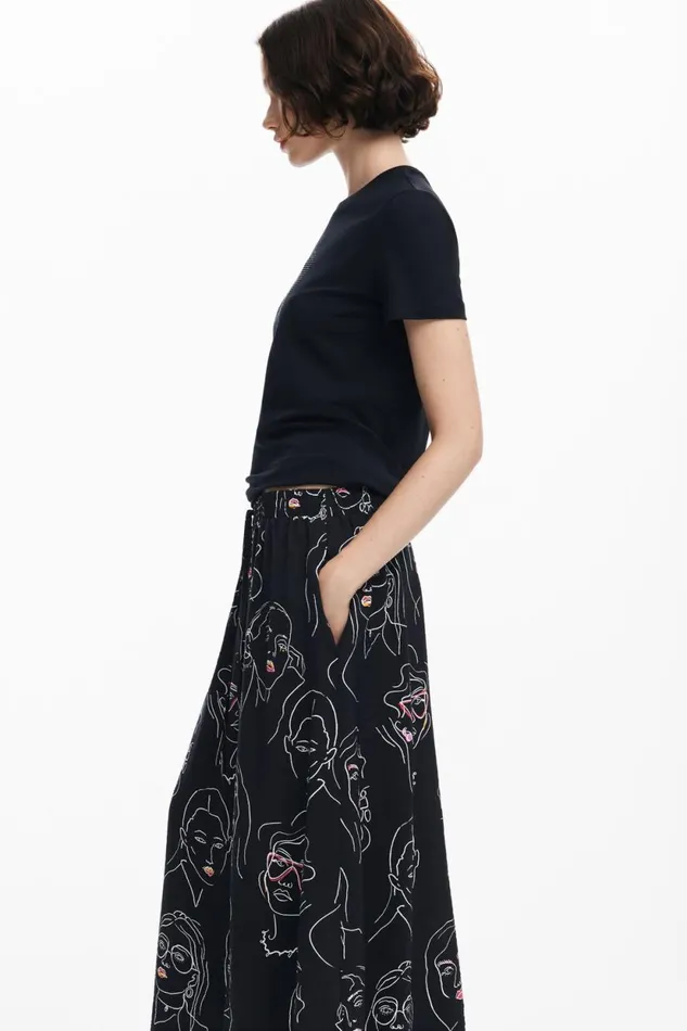 Skirts And Shorts Women Desigual Long Skirt With Faces Black