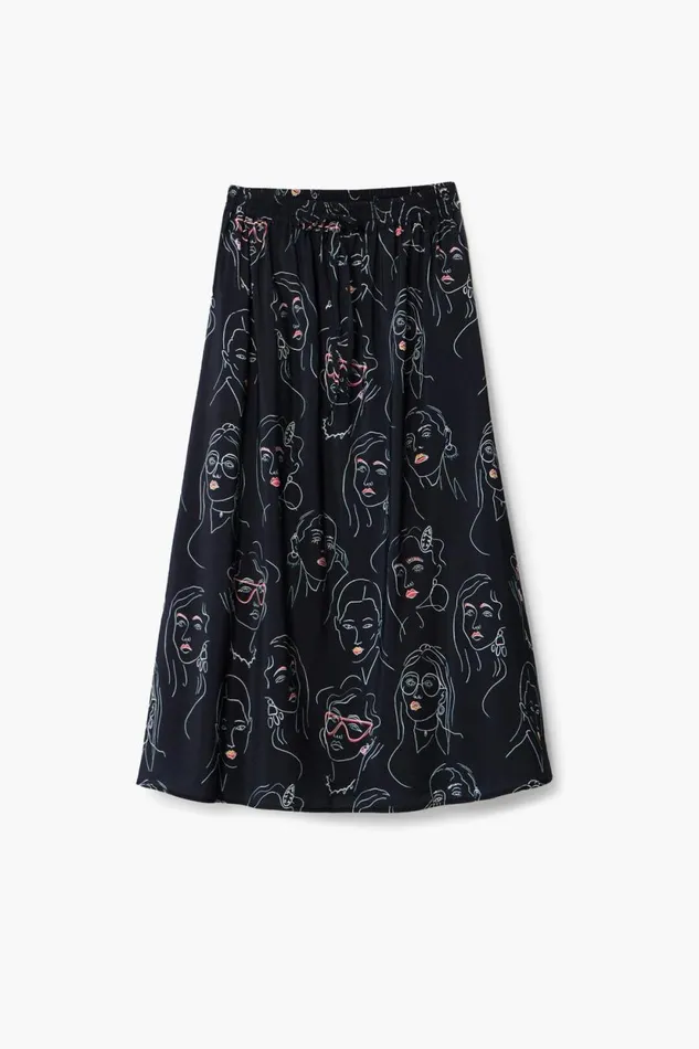 Skirts And Shorts Women Desigual Long Skirt With Faces Black