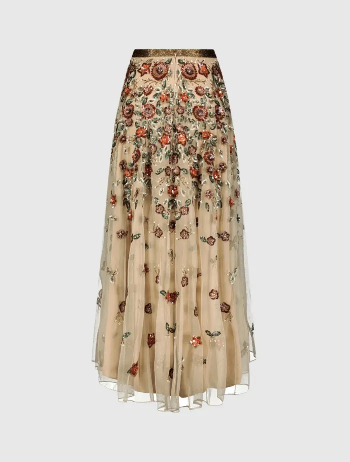 Skirts Floral Beaded Long Chiffon Skirt Coffee 8211 Mac Duggal Women