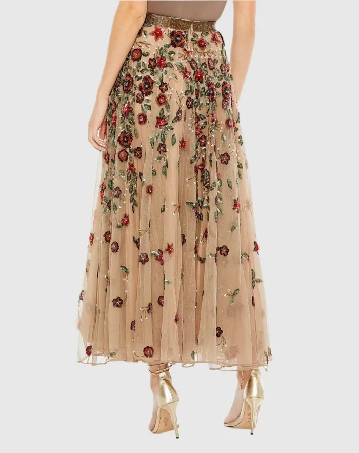 Skirts Floral Beaded Long Chiffon Skirt Coffee 8211 Mac Duggal Women