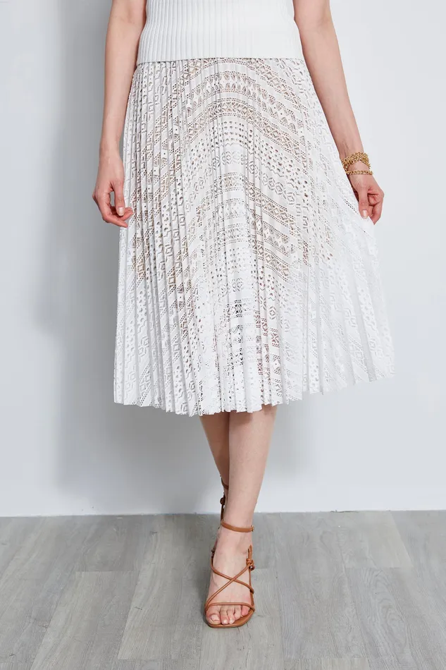 Skirts Women Elie Tahari Pleated Lace Skirt WHITE