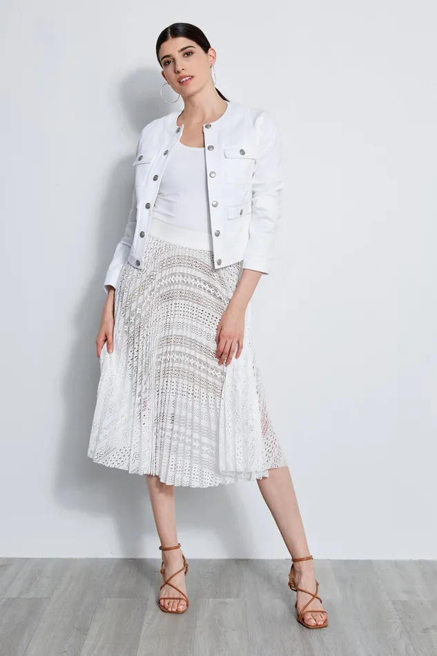 Skirts Women Elie Tahari Pleated Lace Skirt WHITE