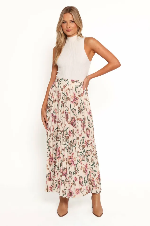 Skirts Women Michael Pleated Midi Skirt Paisley Floral Petal and Pup