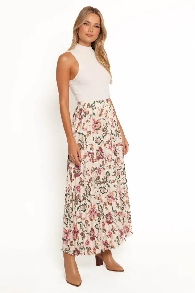 Skirts Women Michael Pleated Midi Skirt Paisley Floral Petal and Pup