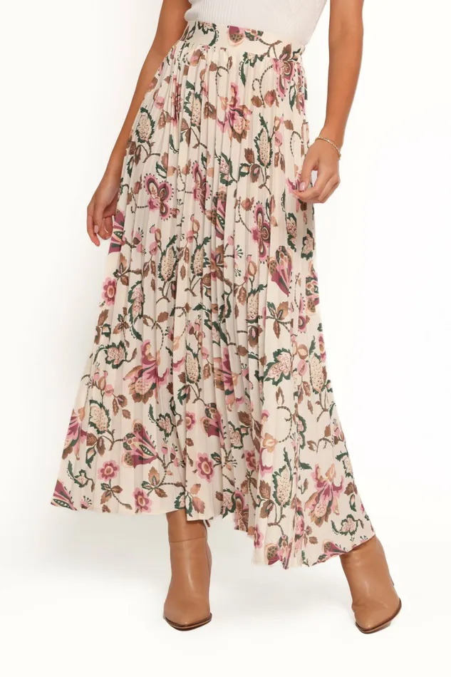 Skirts Women Michael Pleated Midi Skirt Paisley Floral Petal and Pup
