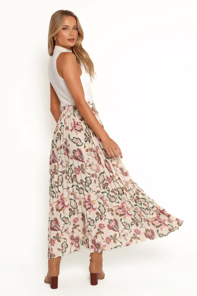 Skirts Women Michael Pleated Midi Skirt Paisley Floral Petal and Pup