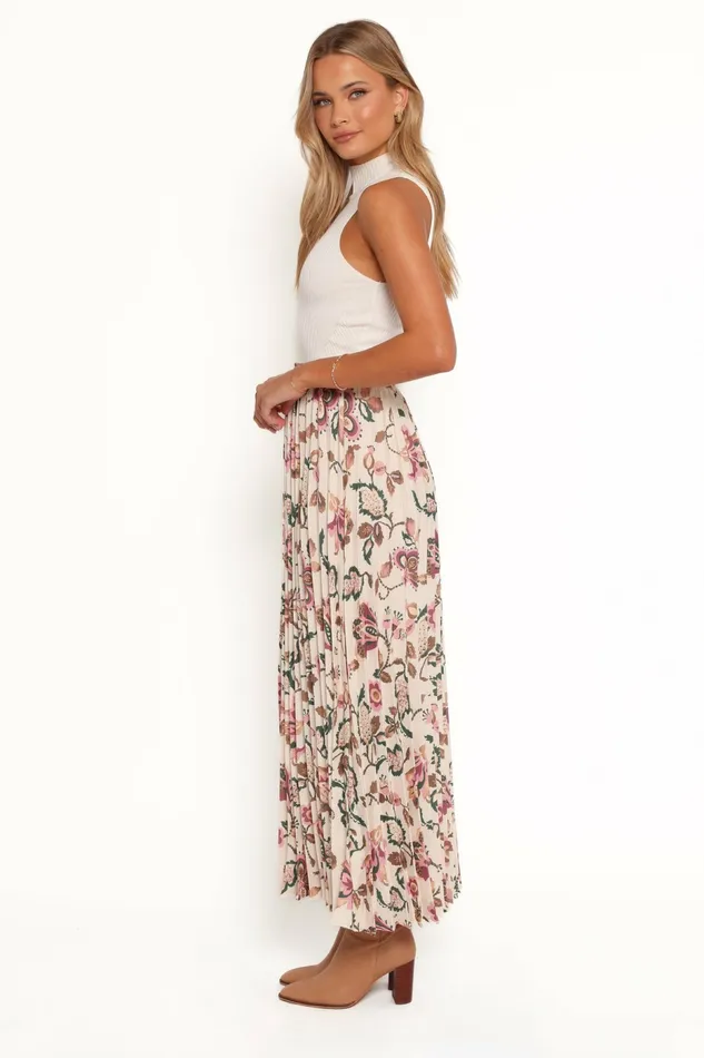 Skirts Women Michael Pleated Midi Skirt Paisley Floral Petal and Pup