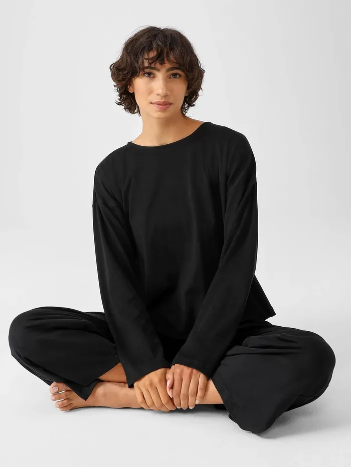 Sleepwear Women Eileen Fisher Cozy Organic Cotton Interlock BoxTop Black