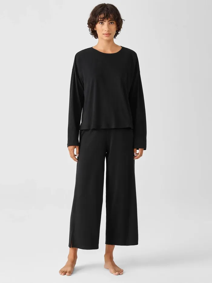Sleepwear Women Eileen Fisher Cozy Organic Cotton Interlock BoxTop Black
