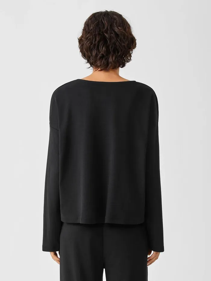 Sleepwear Women Eileen Fisher Cozy Organic Cotton Interlock BoxTop Black