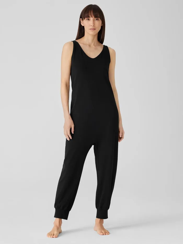 Sleepwear Women Eileen Fisher Organic Cotton Interlock Sleep Jumpsuit Black