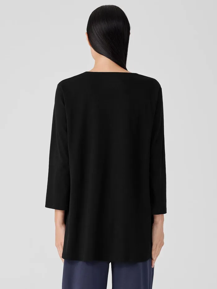 Sleepwear Women Eileen Fisher Organic Cotton Interlock UNeck Sleep Top Black