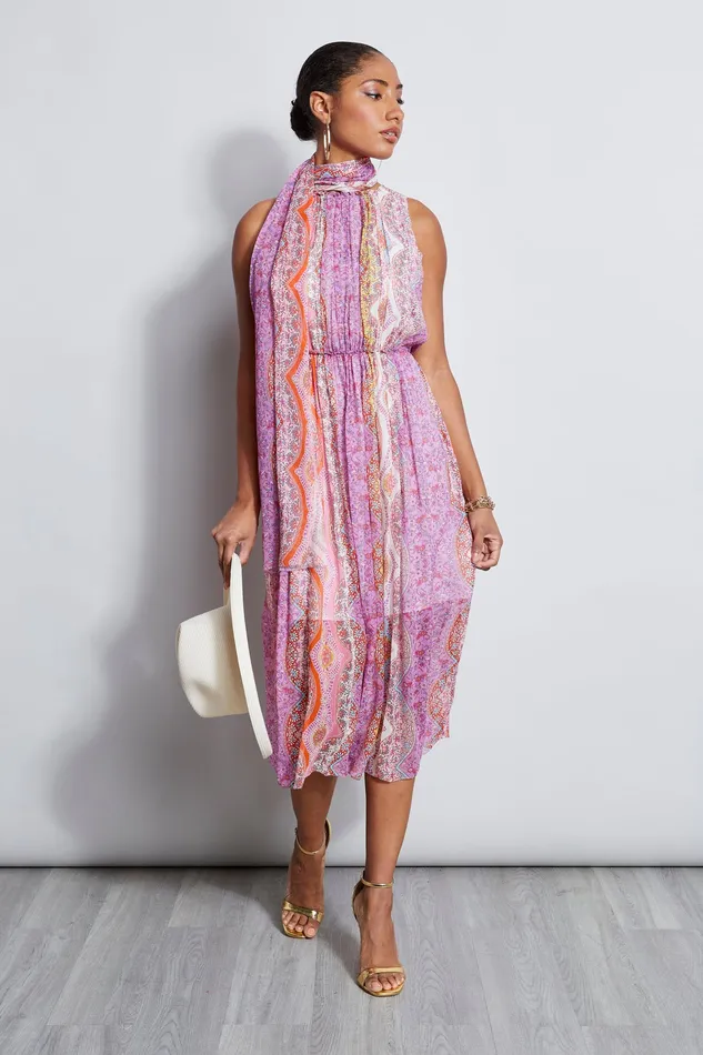 Sleeveless Dresses Women Elie Tahari Crinkle Silk Paisley Midi Dress MULTI