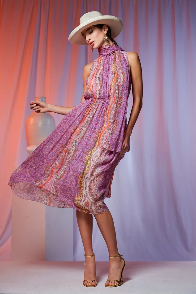 Sleeveless Dresses Women Elie Tahari Crinkle Silk Paisley Midi Dress MULTI