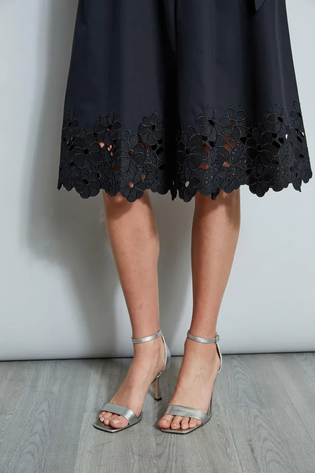 Sleeveless Dresses Women Elie Tahari Embroidered Hem Cotton Dress BLACK