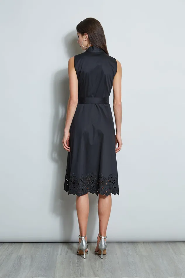 Sleeveless Dresses Women Elie Tahari Embroidered Hem Cotton Dress BLACK
