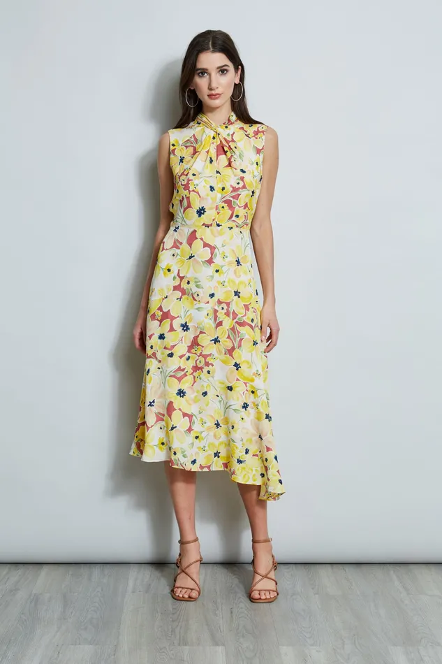 Sleeveless Dresses Women Elie Tahari Floral Silk Twist Neck Dress WATERCOLOR BLOOMS Sleeveless Dresses Women Elie Tahari Floral Silk Twist Neck Dress WATERCOLOR BLOOMS