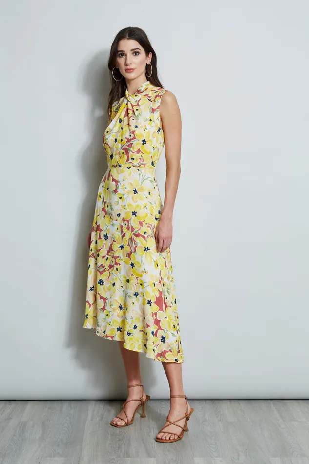 Sleeveless Dresses Women Elie Tahari Floral Silk Twist Neck Dress WATERCOLOR BLOOMS