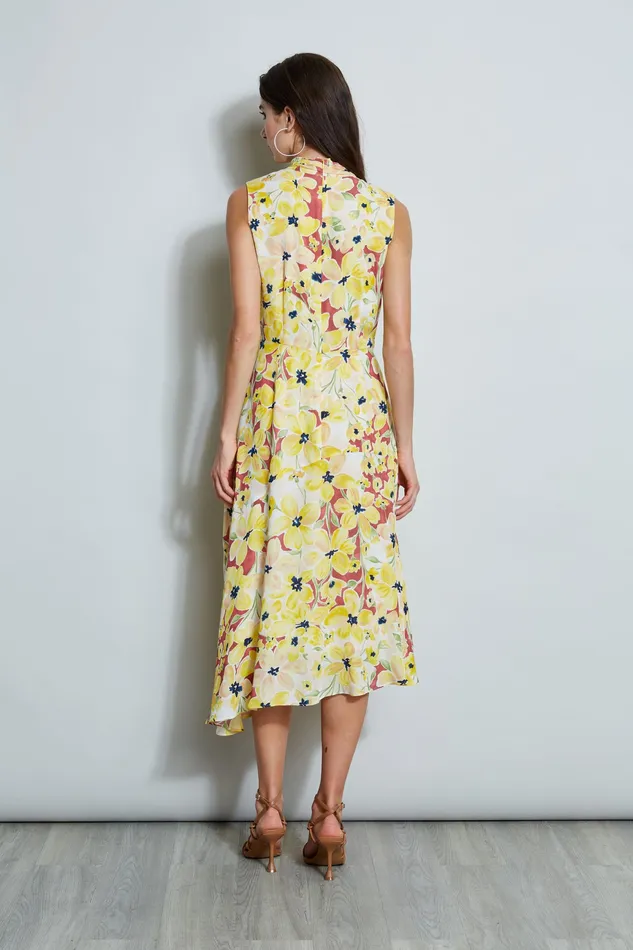 Sleeveless Dresses Women Elie Tahari Floral Silk Twist Neck Dress WATERCOLOR BLOOMS