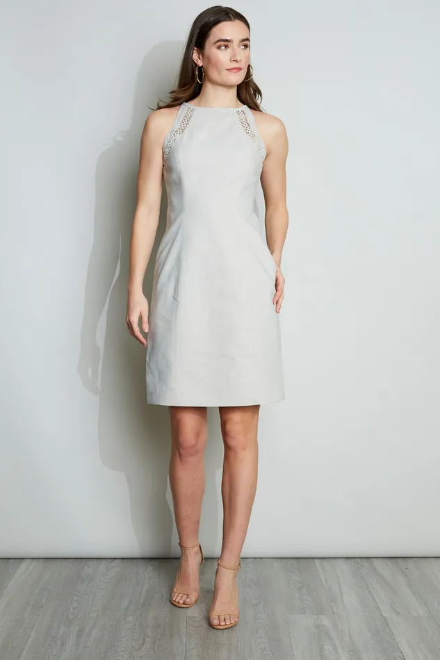 Sleeveless Dresses Women Elie Tahari Linen Lace Detail Dress PUTTY MELANGE