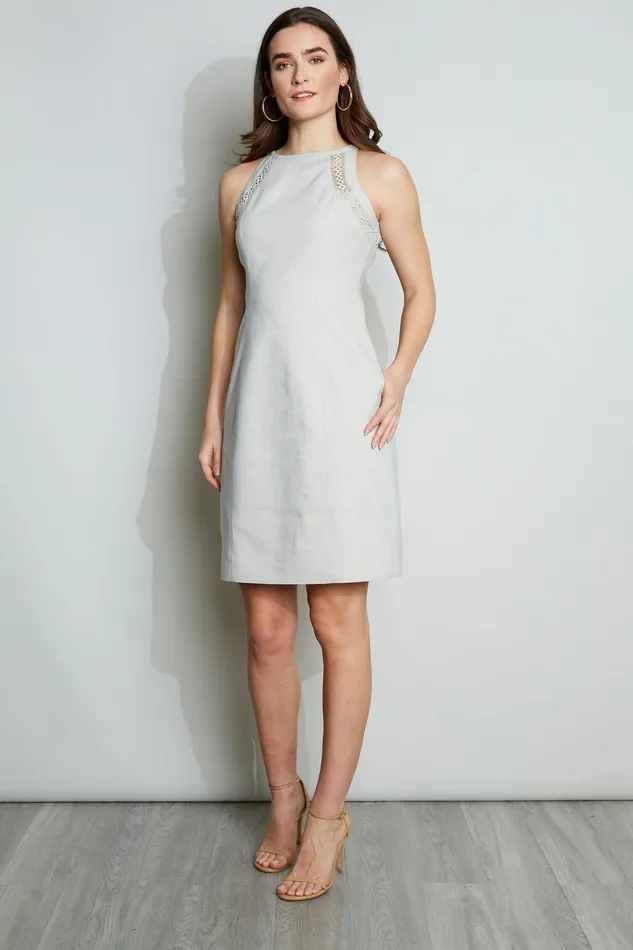 Sleeveless Dresses Women Elie Tahari Linen Lace Detail Dress PUTTY MELANGE