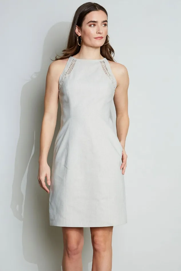 Sleeveless Dresses Women Elie Tahari Linen Lace Detail Dress PUTTY MELANGE