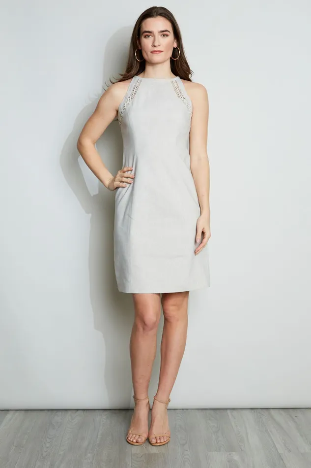 Sleeveless Dresses Women Elie Tahari Linen Lace Detail Dress PUTTY MELANGE