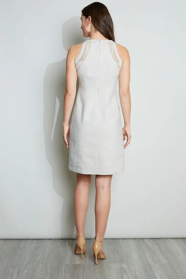 Sleeveless Dresses Women Elie Tahari Linen Lace Detail Dress PUTTY MELANGE